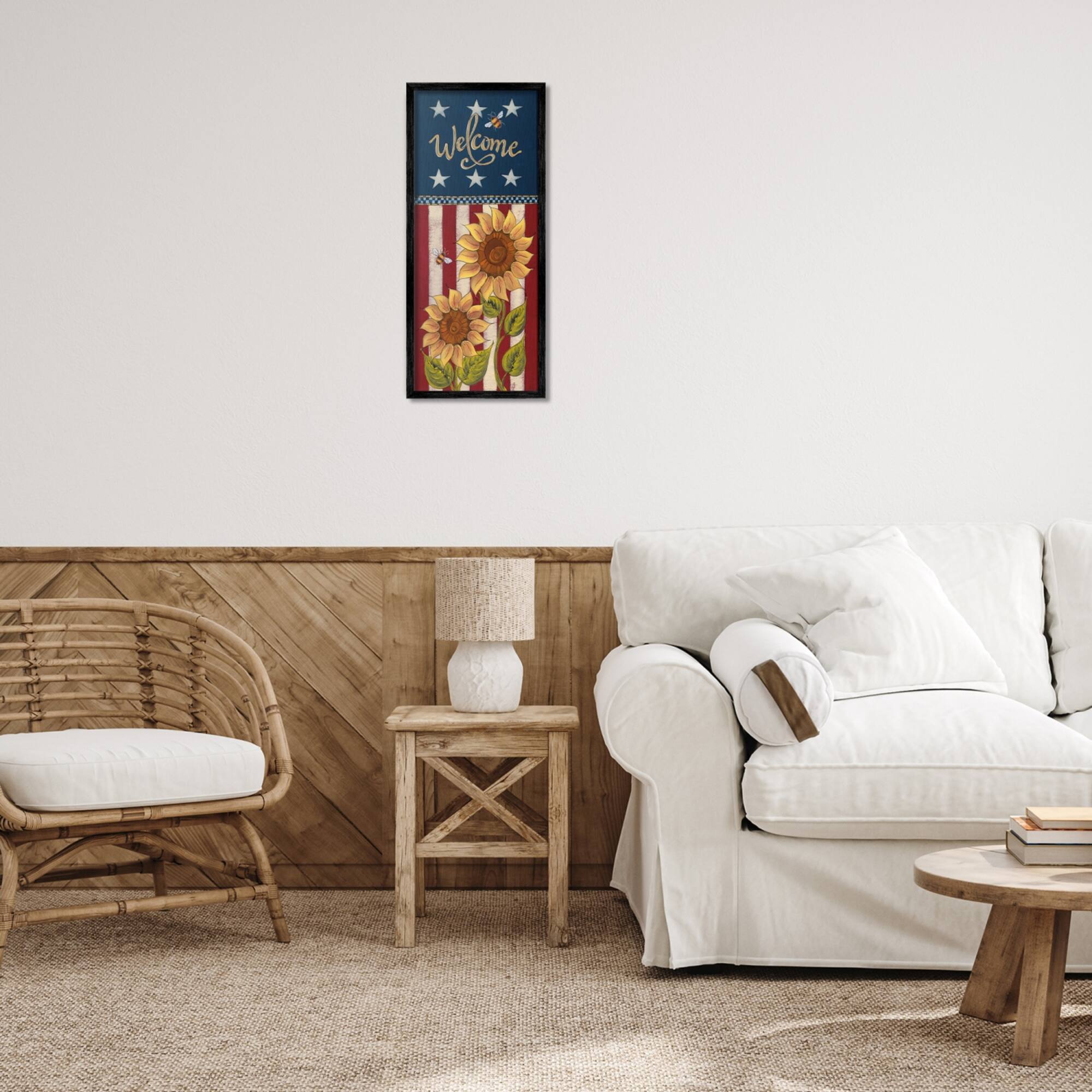 Stupell Industries Americana Welcome Country Sunflowers Framed Giclee Art